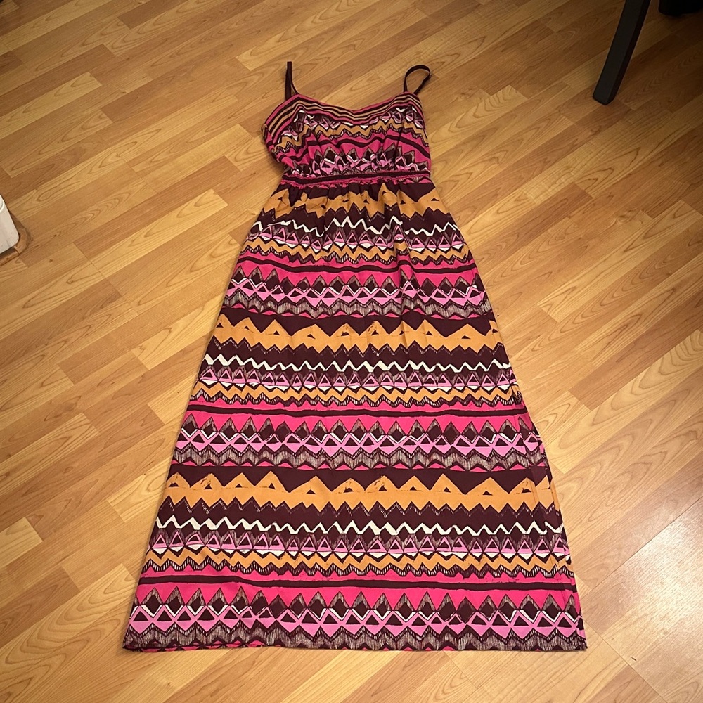 LOFT Vibrant Pink and Orange Geometric Maxi Dress